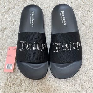 Juicy Couture Women's Sandals Size 8 Crystal Rhinestone Slides Black NEW